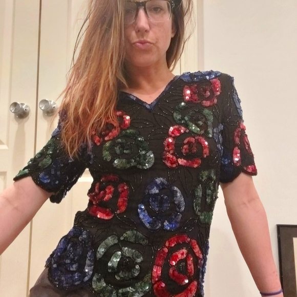 1980's Stenay floral glitz & glam party top - Picture 2 of 16